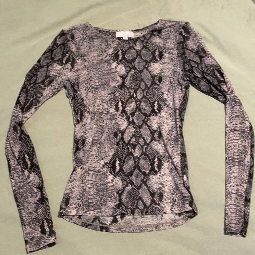 Long sleeve shear snakeskin print top